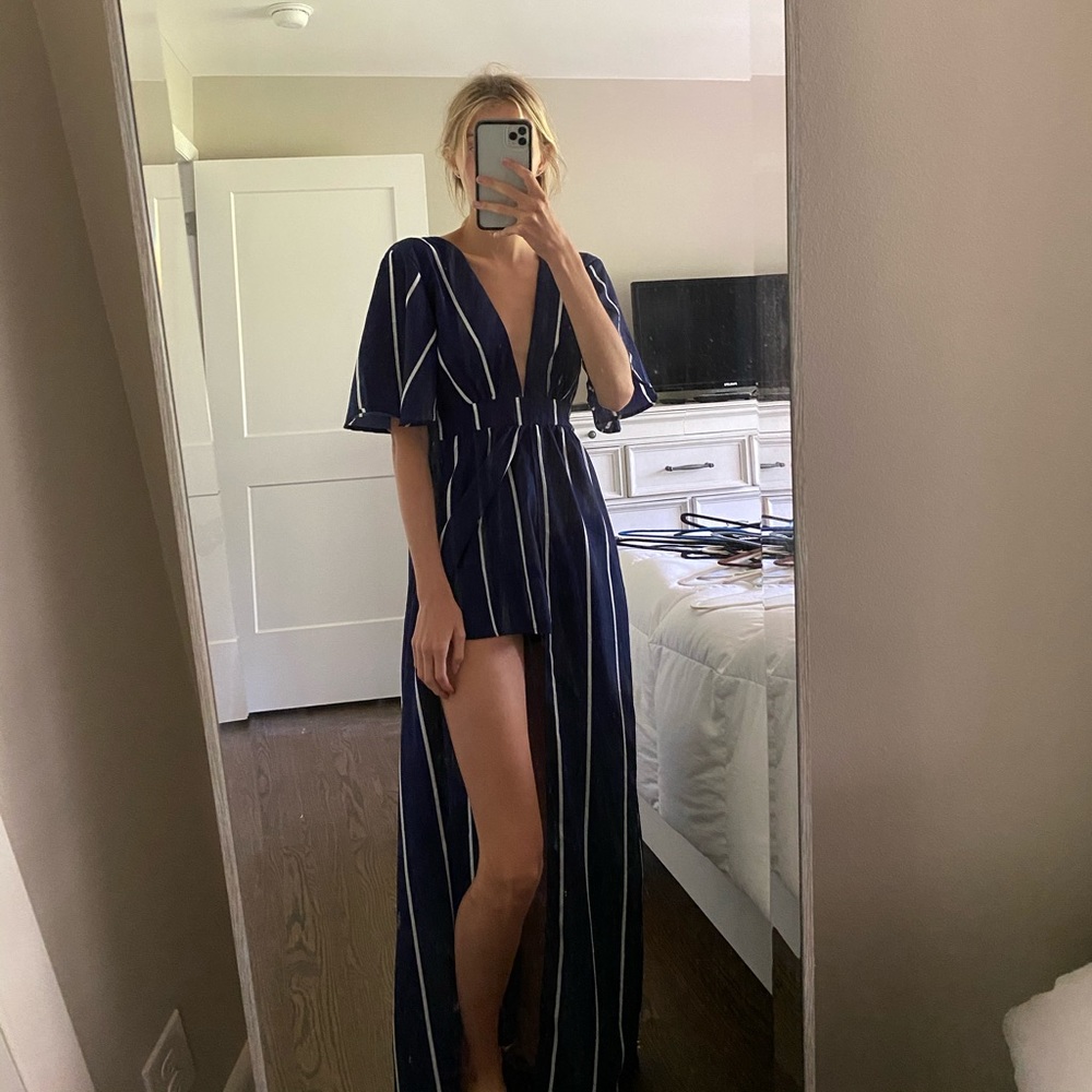 white & blue romper